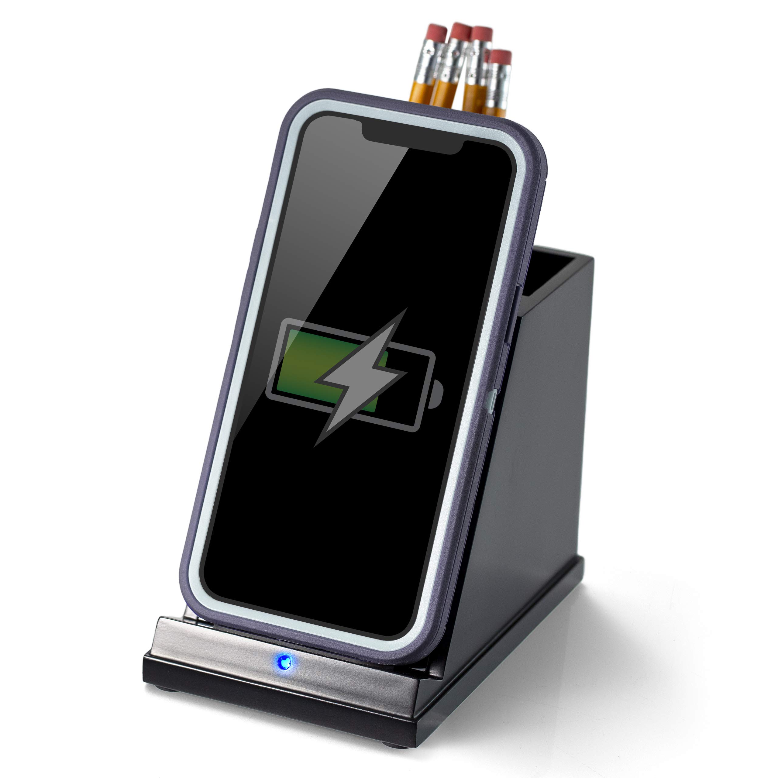 Organiseur de bureau sans fil compatible iPhone Samsung support bois noir - 8