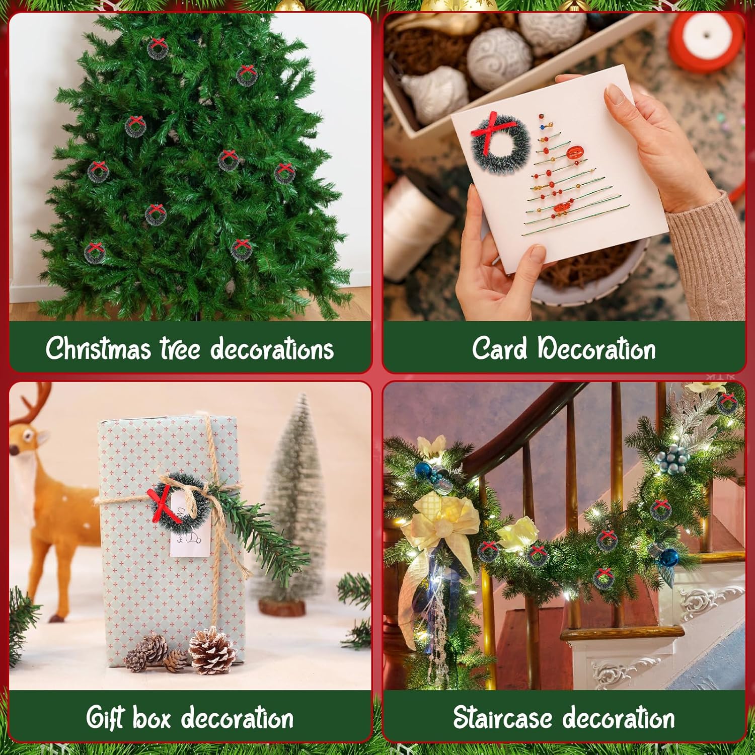 DECHOUS 20Pcs Mini Christmas Wreaths: 1.6 Inch Artificial Miniature Dollhouse Wreaths with Bow Christmas Tree Hanging Ornaments for Crafts Dollhouse Decoration - Image 8