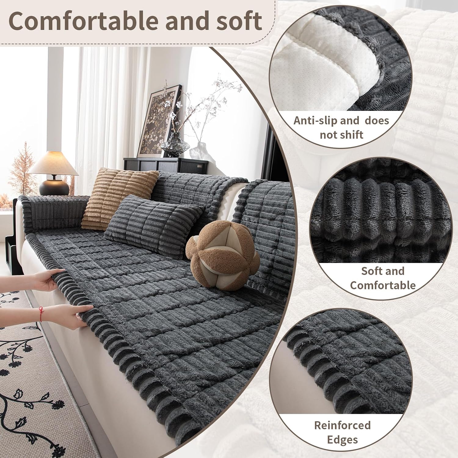 Pet Sofa Cover Washable Non-Slip Sofa Protector Dark Gray, 27.6"x59.06"