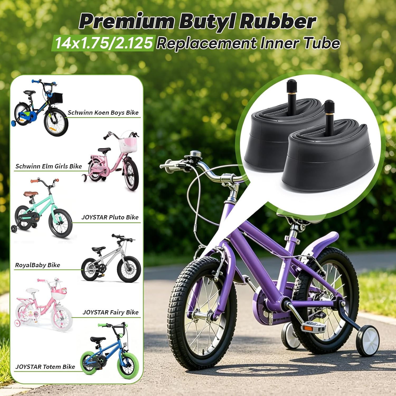 14x1.75/2.125 Bicycle Inner Tubes, 14 Inch Bike Tubes with Schrader Valve Stem Compatible with 14 x 1.75 14 x 1.9 14 x 1.95 14 x 2.0 14 x 2.10 14 x 2.125 Bike Tire Tubes(2 Pcs)