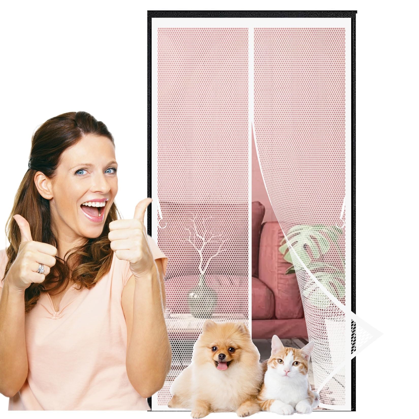 Magnetic Screen Door 72 x 185 cm with Magnets, Magic Tapes, Polyester Magnetic Door Curtain Lets Fresh Air, Easy to Install for Keeping Out Flies, White