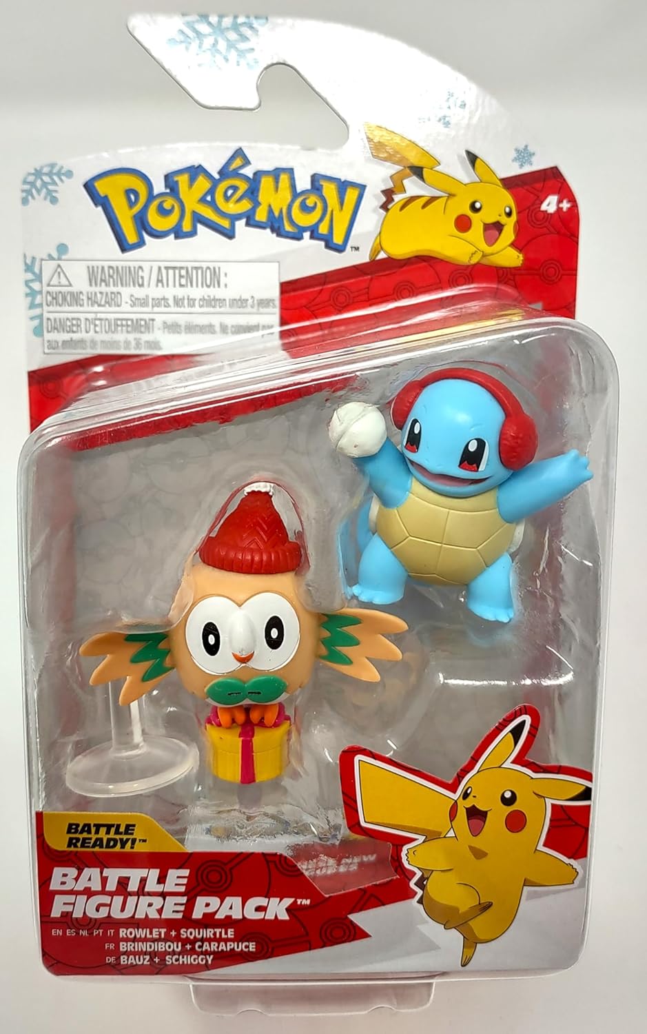 Pokemon Battle Figure Winter Holiday 2 Pack, Rowlet and Squirtle Action Figures