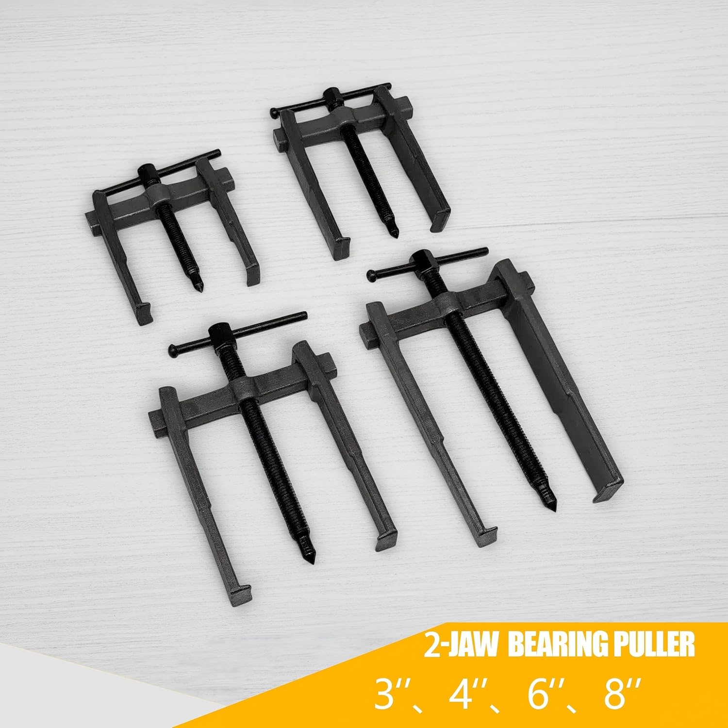Heavy Duty 2 Jaw Gear Puller Set,Pulley Puller,Adjustable Self-Tightening Puller for Removing Pulleys,Flywheels,Bearings & Gears,Steel Removal Tool,Black（3" 4" 6" 8"）