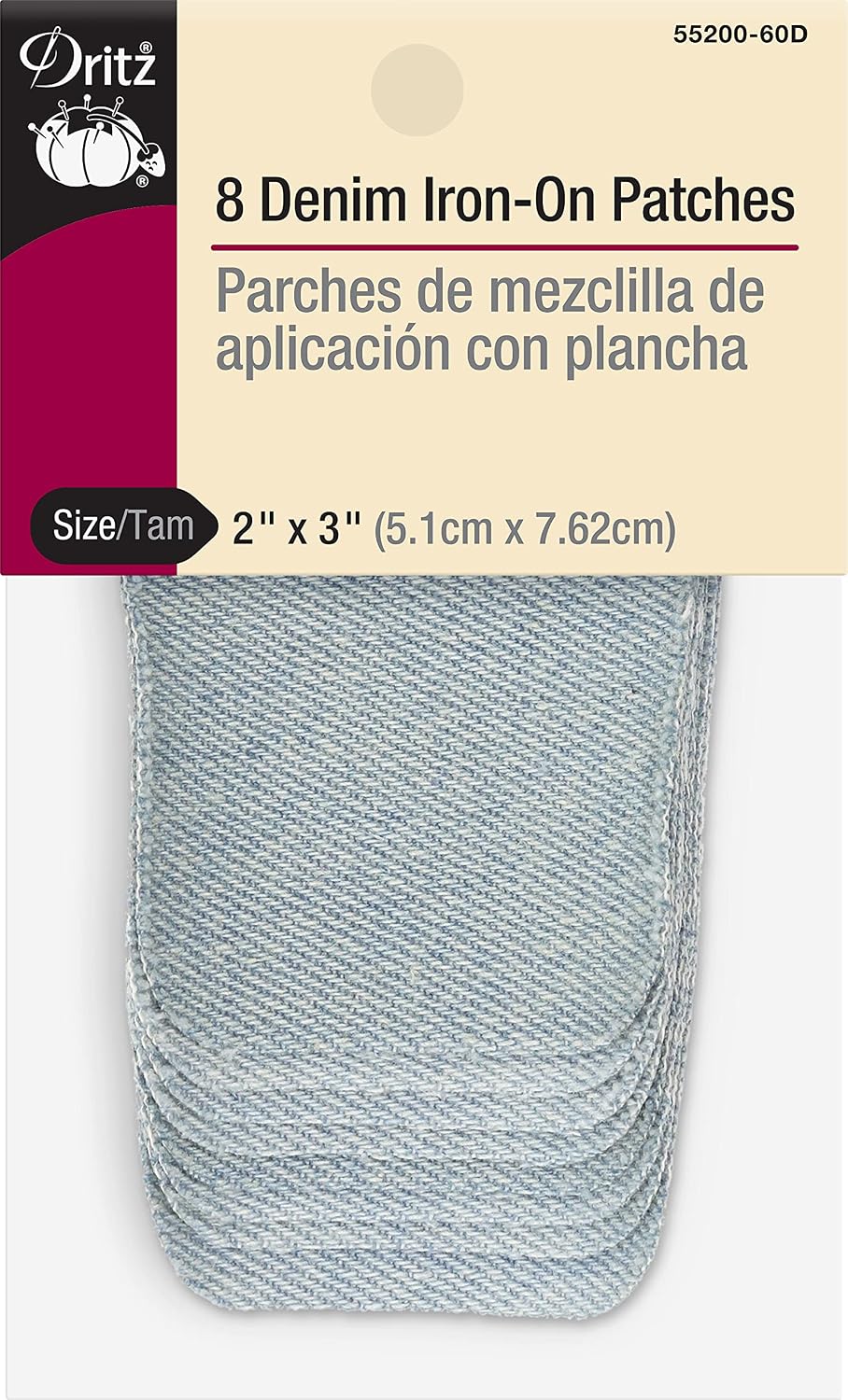 Dritz Denim, 2 x 3-Inch, 8 Count, Faded Blue Iron-On Patches