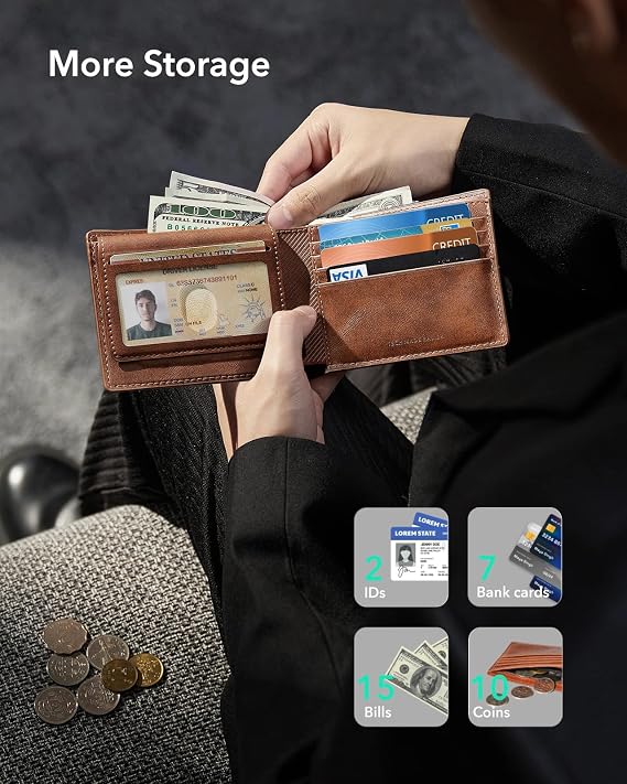 ESR Geo Wallet with Find My, RFID Blocking, Wallet for Men, Wallet Tracker(iOS 14.5 Above Only), Holds 9 Cards and 15 Bills, Replacement for AirTag Wallet, Slim Bifold Card Holder, Aged Leather