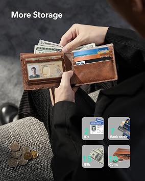 ESR Geo Wallet with Find My, RFID Blocking, Wallet for Men, Wallet Tracker(iOS 14.5 Above Only), Holds 9 Cards and 15 Bills, Replacement for AirTag Wallet, Slim Bifold Card Holder, Aged Leather