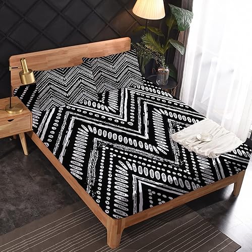 Miniatura 3 de NOGAWA Sábanas a rayas blancas y negras tamaño individual XL, sábanas de nacionalidad, sábanas y fundas de almohada estampadas de 3 piezas, sábana