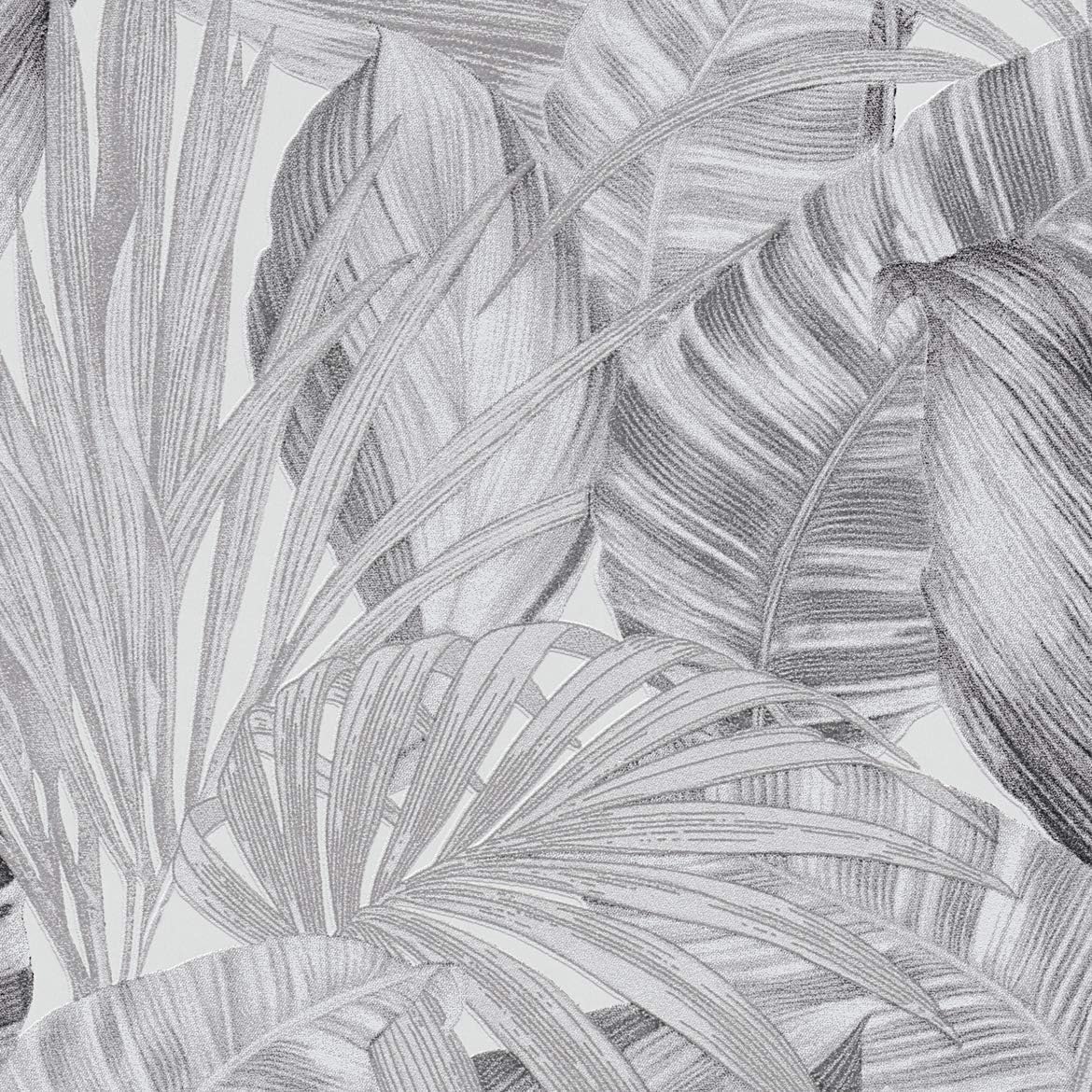 A.S. Création Palm Wallpaper Greenery Non-Woven Wallpaper 10.05 m x 0.53 m Black White Grey Made in Germany 368203 36820-3