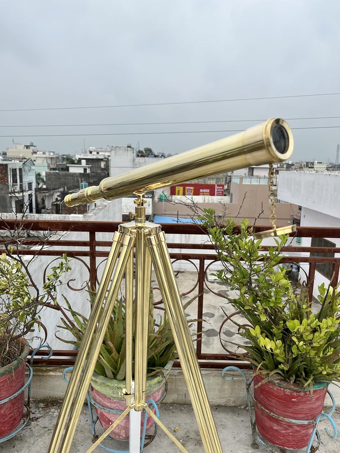 Nautical Double Barrel Nickel Brass Telescope & Wooden Tripod – Vintage Spyglass Floor Standing Telescope for Home, Office Decor & Gifts