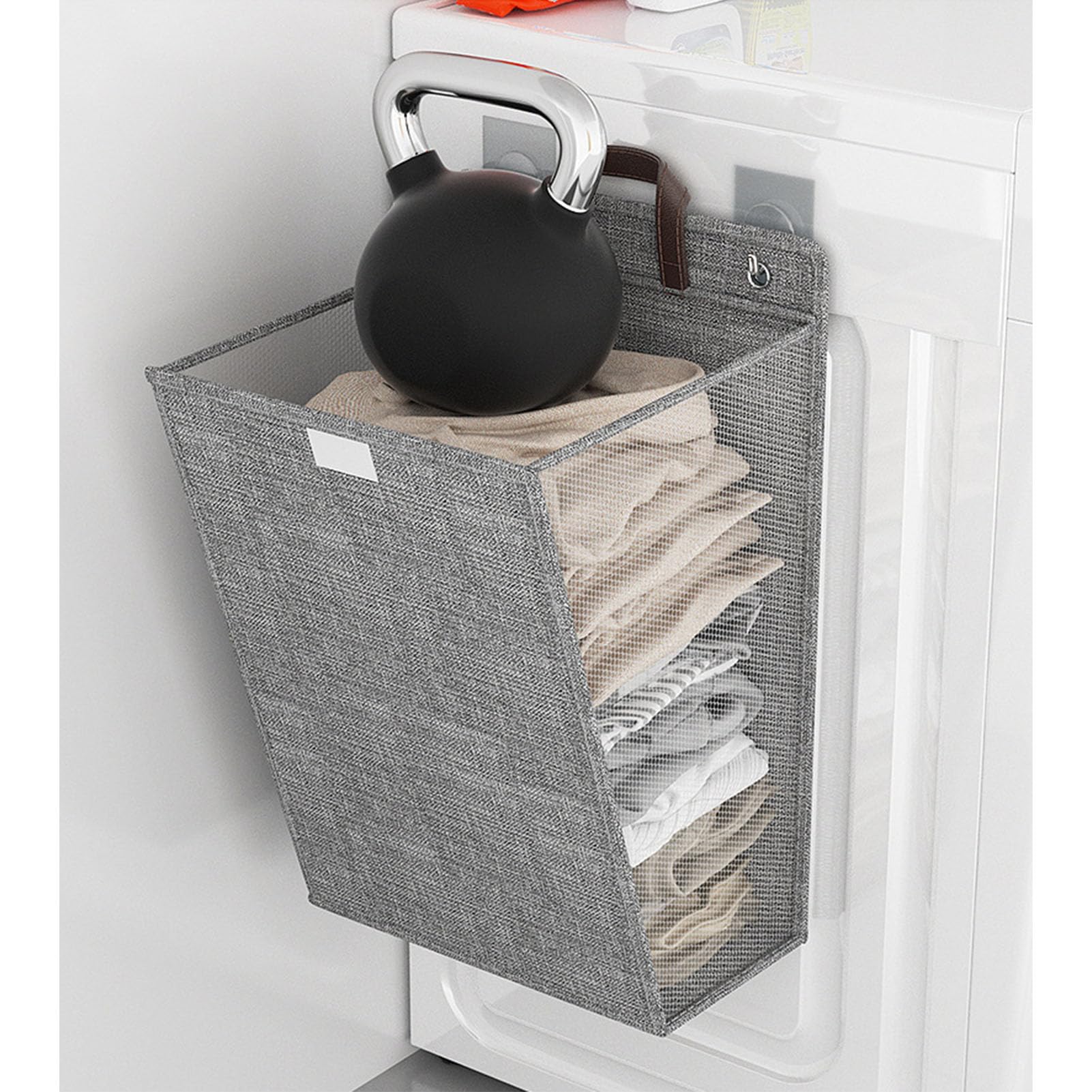 Wäschekorb Zum Aufhängen an der Wand, Großes Fassungsvermögen, Faltbare Multifunktionale Aufbewahrung für Schuhe, Socken, Handtücher, Montierbar, Sorgt für Sauberkeit (grau L)