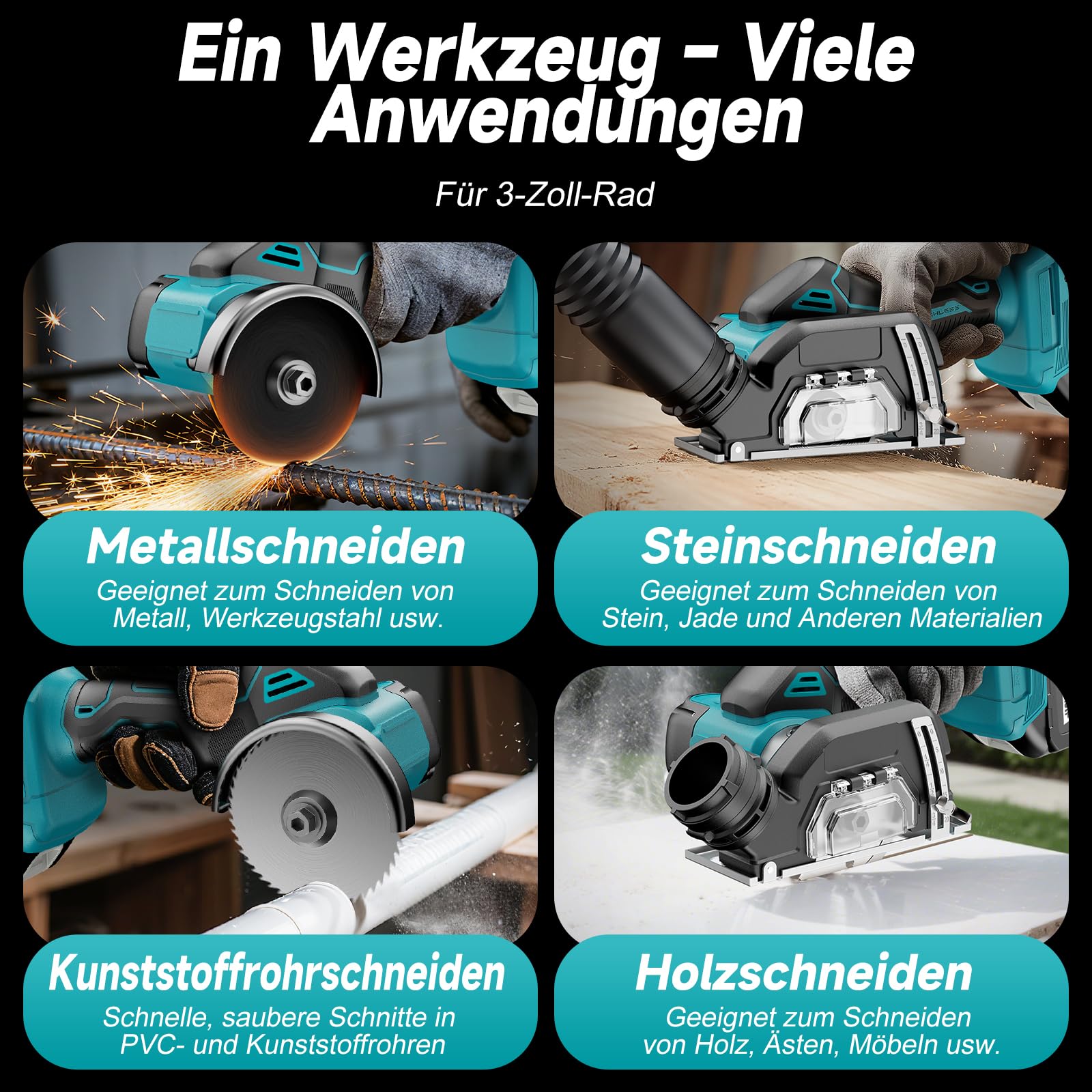 Yofuly Mini Winkelschleifer 76mm Kompatibel mit Makita 18V Akku, Mini Akku Flex mit 2×4.0Ah Batterien, Tiefeneinstellung, 19500RPM Trennschleifer mit 5 Trennscheiben für Metall, Holz