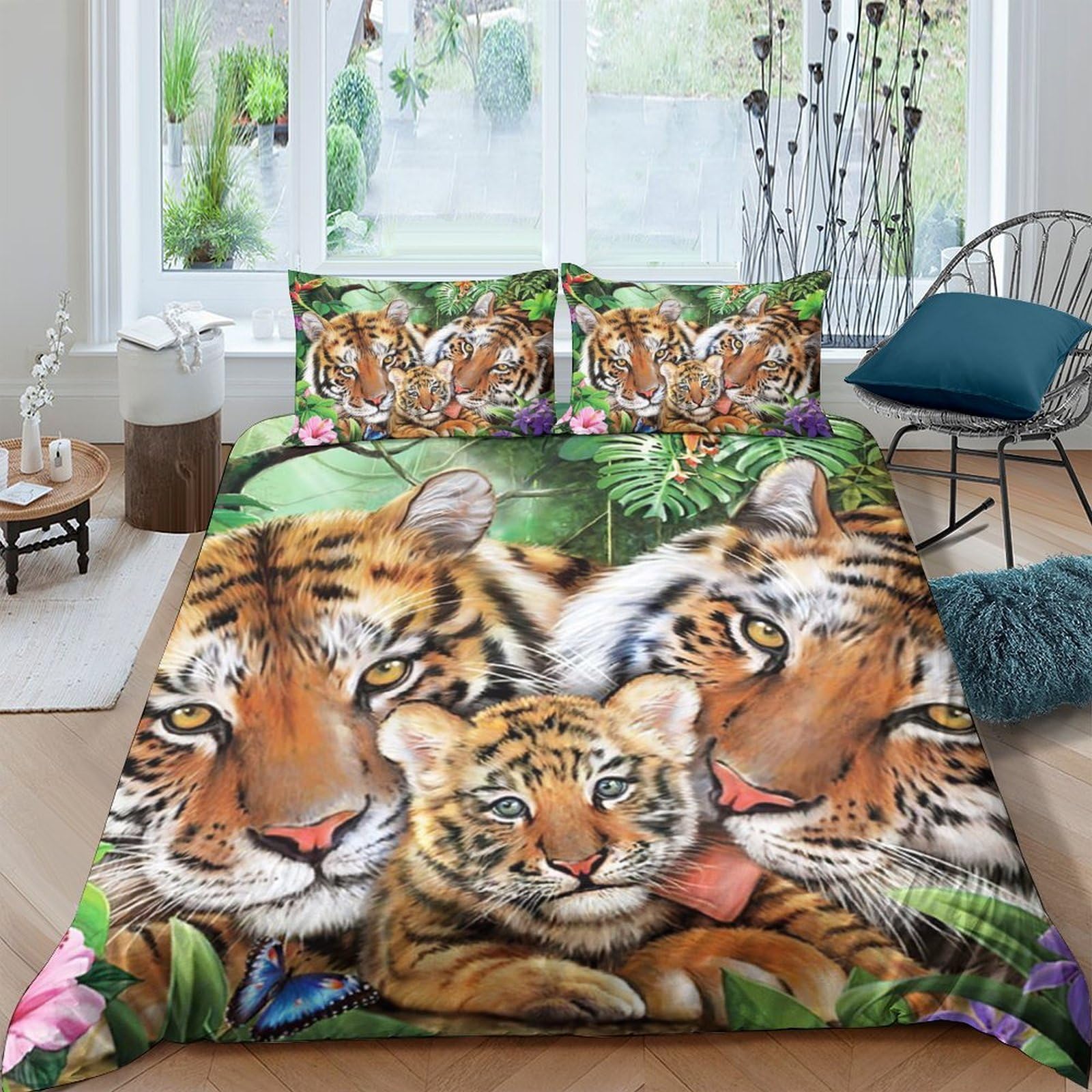 Ctjqhvkz Style-8 3D Printed Tiger Family Fitted Sheet Microfiber Soft Breathable Wild Jungle Bed Cover For Bedroom Guest Room Decor Single（135X200cm）