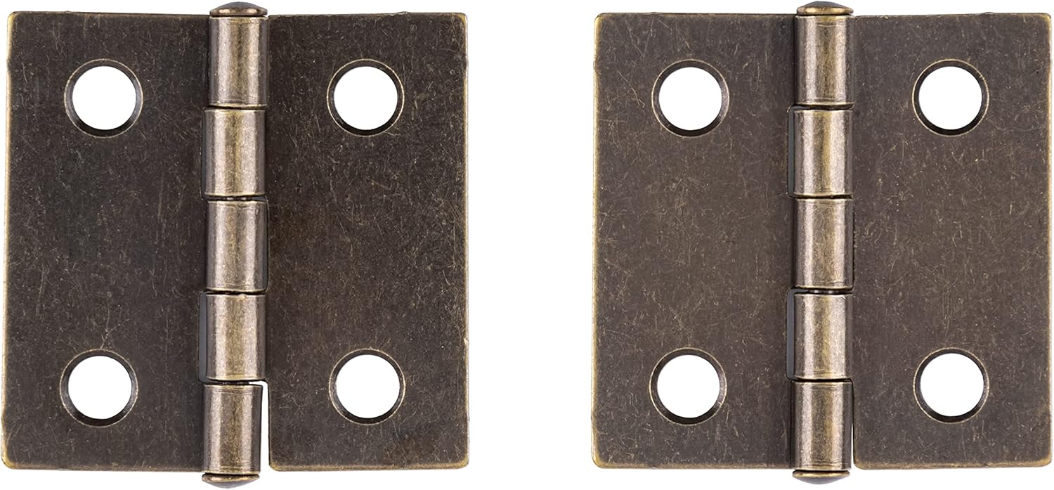 1-1/2 X 1-1/2 Antique Brass Butt Hinges | Pack of 2 | Cabinet Door or Box Hinges | H13-H537B-112AB (1)