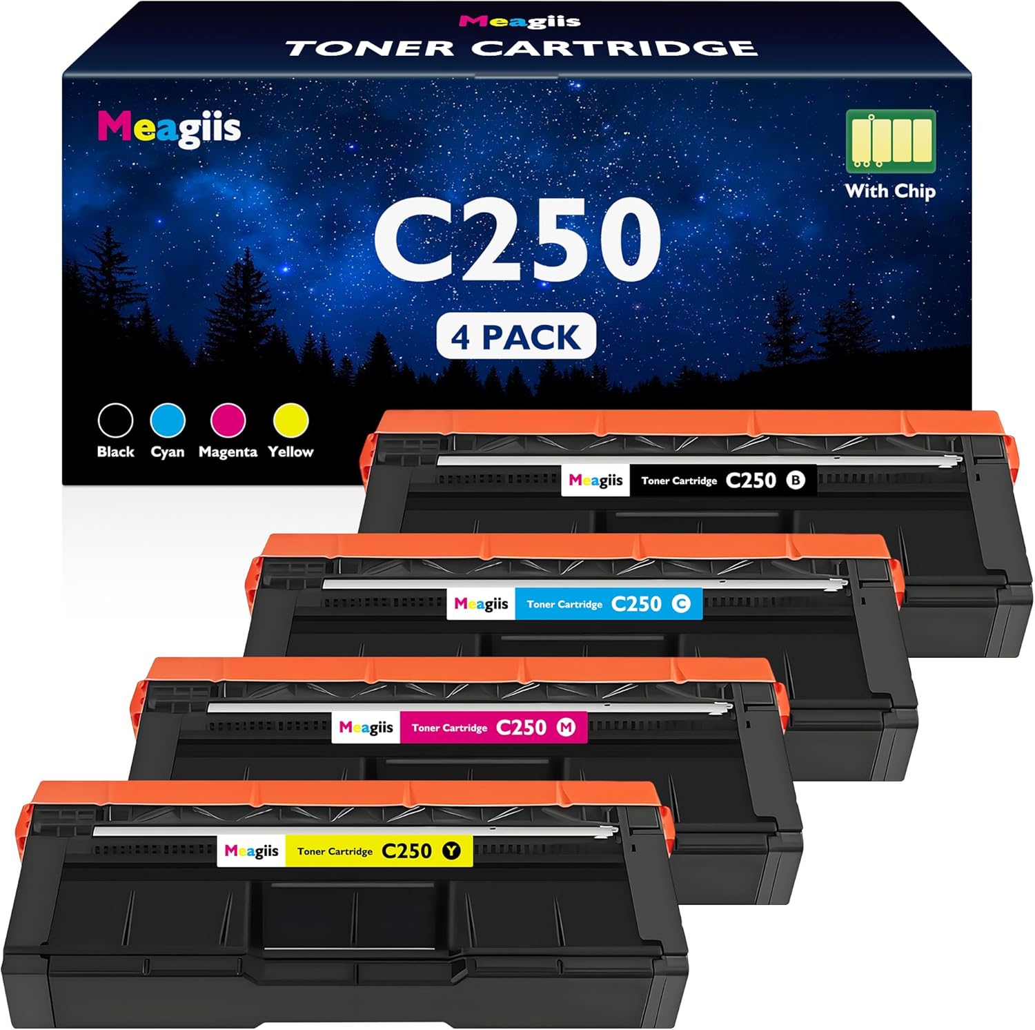 SP C250 Toner Cartridge 407539 407540 407541 407542 Replacement for Ricoh SP C250A Toner for SP C250DN C250SF C261SFNw C261DNw C260DNw C260SFNw Printer Cartridge, 2,300 Pages, 4-Pack