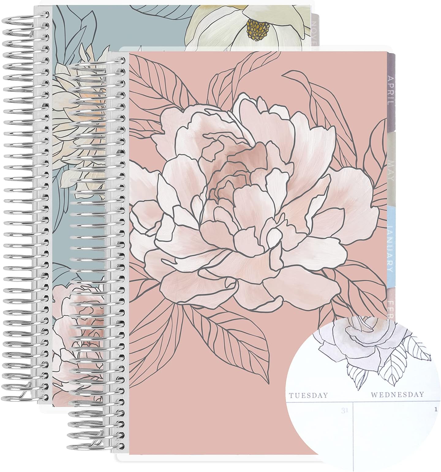 Set of Two - A5 Spiral Bound 6 Month Life Planner ( Jan 2022- Dec 2022 ) Daily Duo - Flora Peony + Flora. 12 Months Total. Flora Interior by Erin Condren.