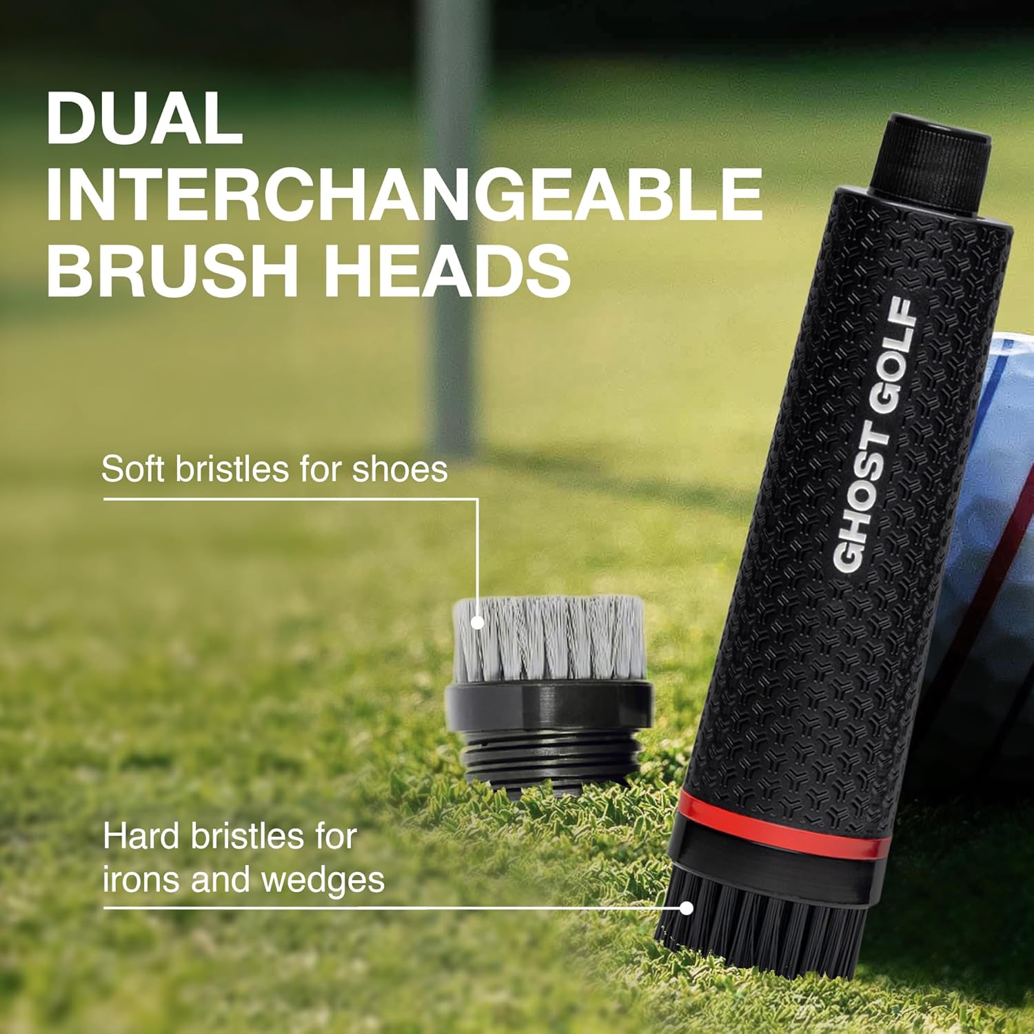 Ghost Golf Magnetic Golf Club Brush with Water Reservoir & Shoe Brush - Dual Head Groove Cleaner, Nylon Bristle, Retractable Carabiner Clip - Golf Cleaning Tool for Irons, Wedges & Golf Shoe Cleats
