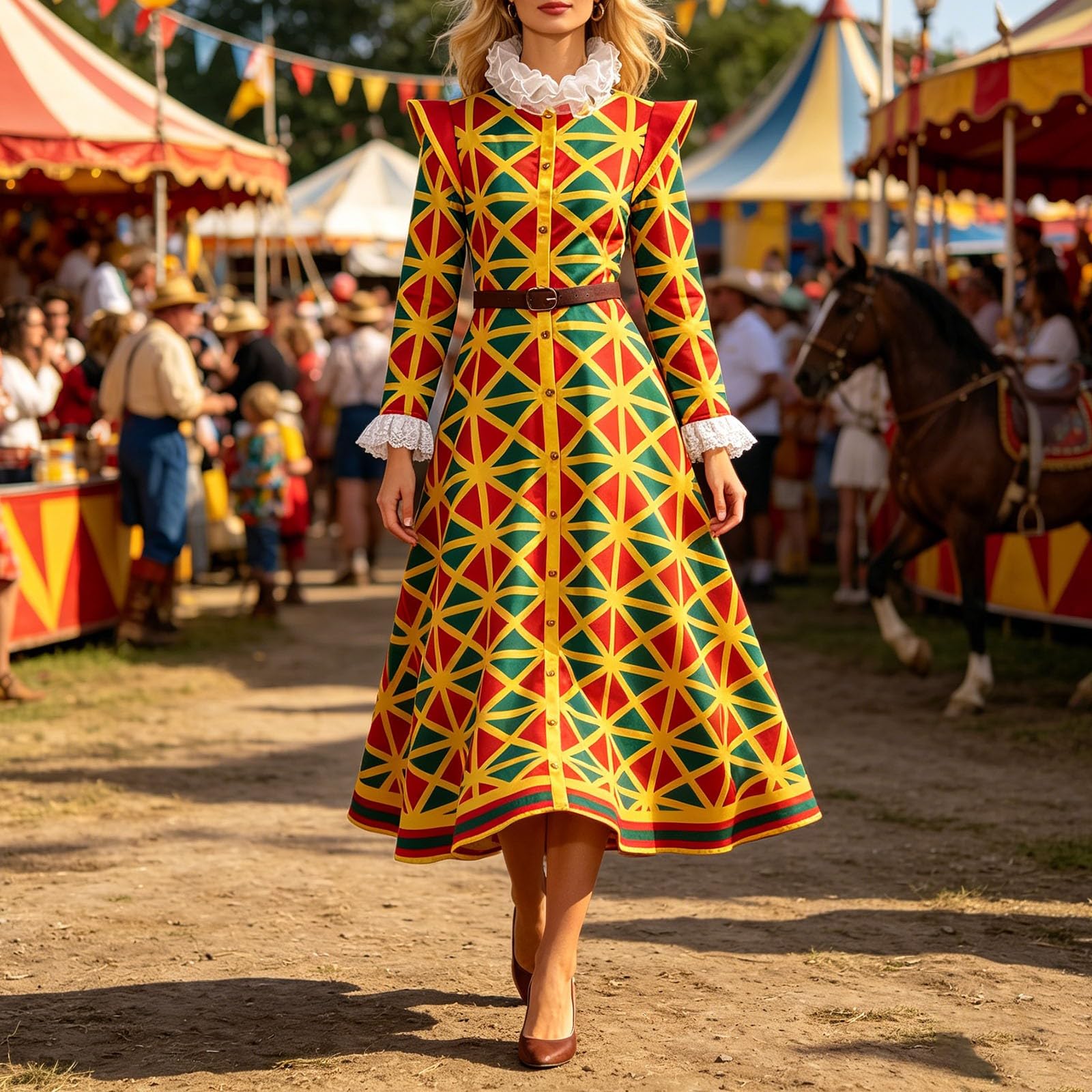 Zirkusclown-Kostüm Damen Cosplay-Kostüm Clown Kleid Zirkus Partykled mit Gürtel Halloween Cosplay Gelb Clownskostüm Lustige Kleidung Clown Mottoparty Minikleid Faschingskostüme