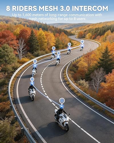 Vista 2 de N8 8 Riders Group - Intercomunicador de malla para motocicleta, auriculares Bluetooth para motocicleta V5.4 con audio multitarea/compartir música