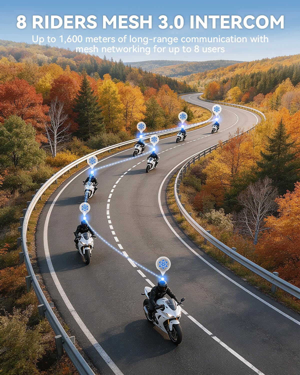 N8 Intercomunicador Casco Moto 8Vías para Motocicleta Bluetooth 5.4,Cancelación de Ruido DSP&CVC,Emparejamiento Universal,P67 Impermeable(2 Paquete)