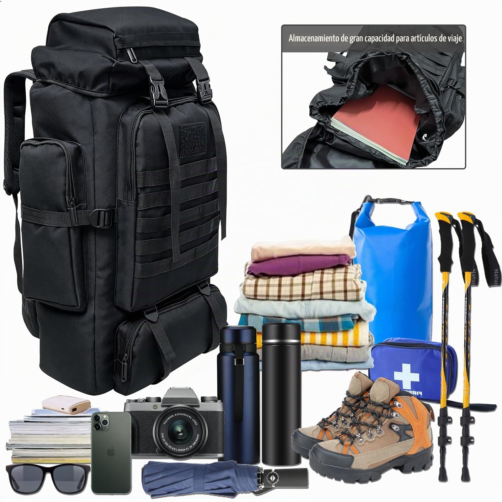 80L-100L Mochila de Senderismo Mochila de Camping Mochila Molle Táctica Militar al Aire Libre de Gran Viaje Escalada Montañismo Mochila de Mano Mochila de Trekking para Hombres y Mujeres