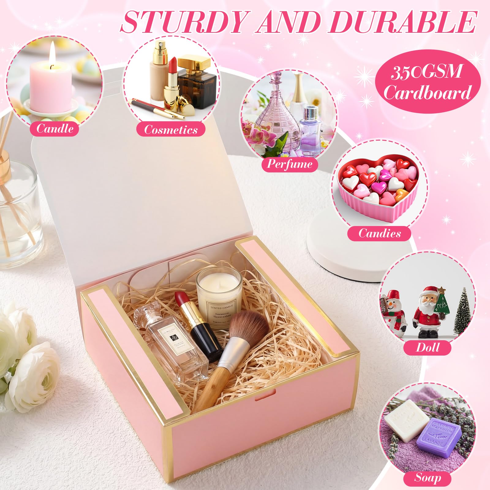 Jaloro 16 Pack Pink Gift Boxes with Lids, 7x7x3 Inch Bridesmaid Proposal Box with Ribbons for Present Wedding, Birthday, Anniversary, Mother's Day, Graduation, Baby Shower, Cupcake Packaging