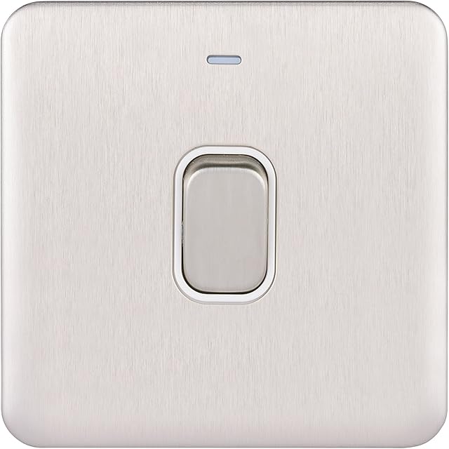Schneider Electric Lisse Screwless Deco - Single Light Switch, Double Pole, 20AX, GGBL2011WSS, Stainless Steel with White Insert