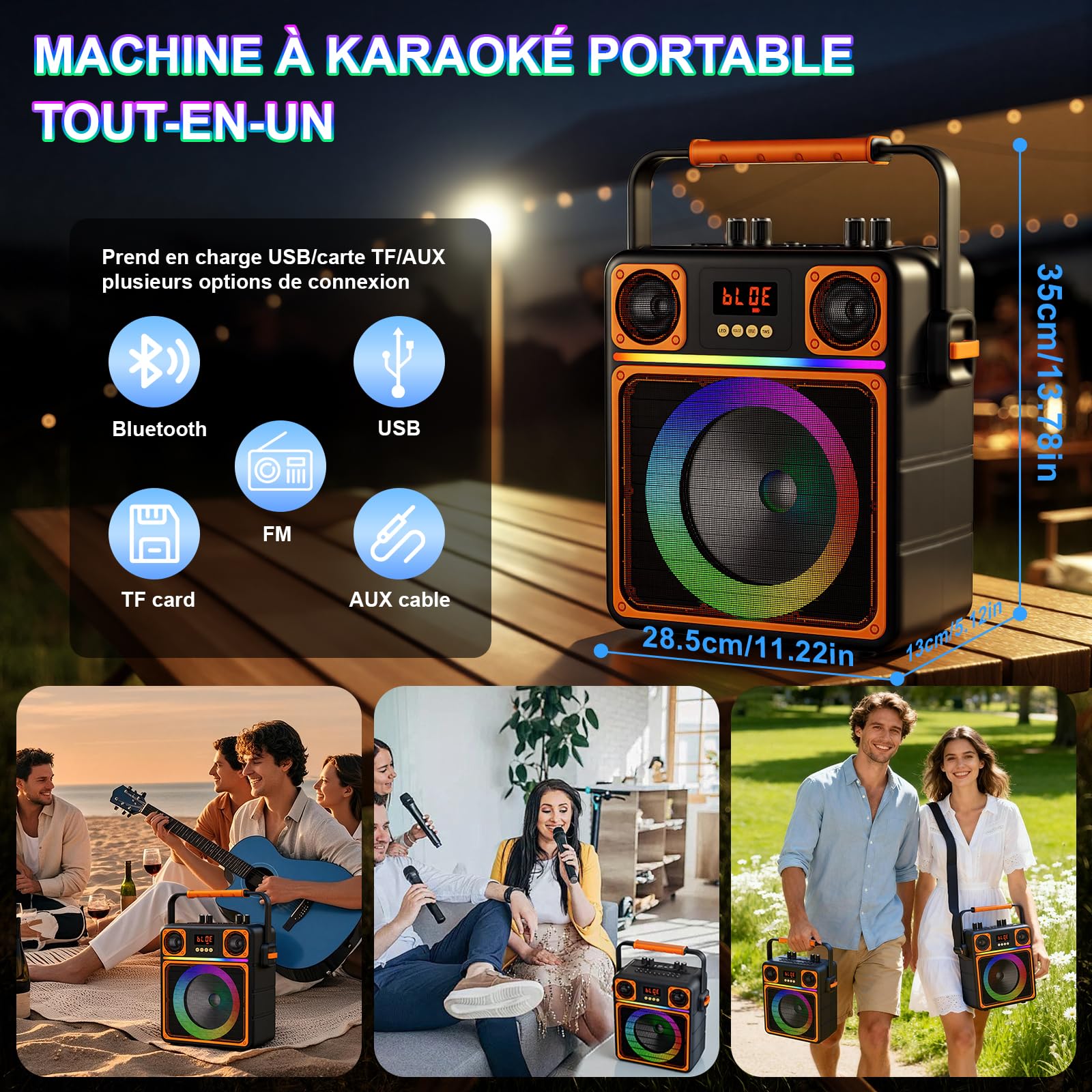 Machine de Karaoké avec 2 Microphones Sans Fil, GuKKK Haut-Parleur de karaoké Bluetooth Portable pour Adultes et Enfants, Système de Sonorisation de Fête avec Lumières Disco,Supporte TWS/FM/AUX/USB/TF