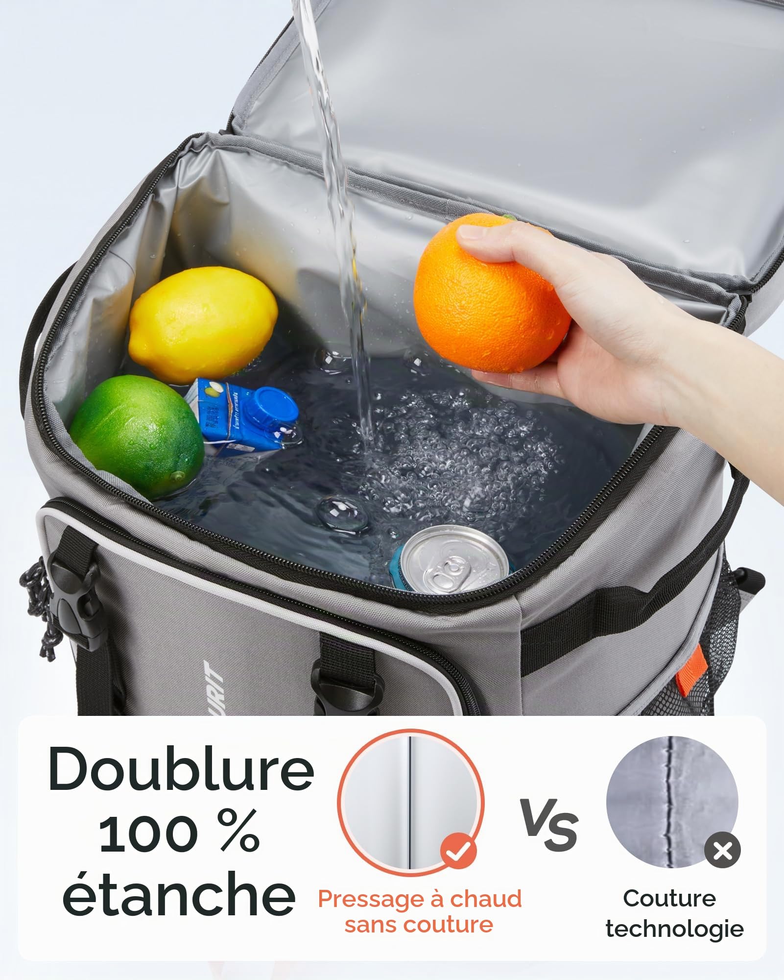 TOURIT Sac à dos isotherme avec roulettes pour 50 canettes, double fond et double poignée, sac isotherme portable avec roulettes pour femmes, capacité de 30 litres, taille : 18" (15" + 3") × 13" × 11"