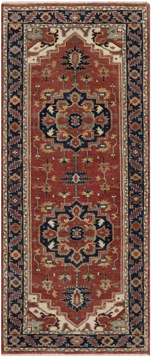 Berry Red Hand Knotted Oriental Runner Rug, 2'8"x6'3", Medallion Design, New Zealand Wool, Vegetable Dyes, Soft Pile