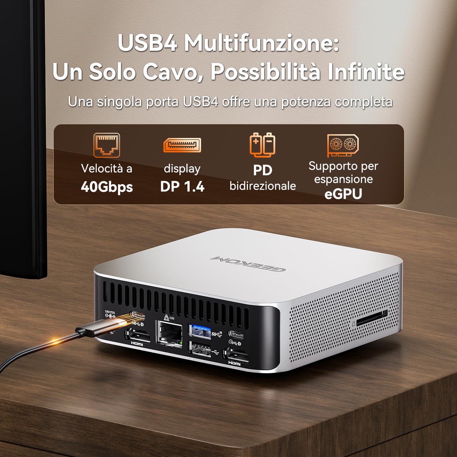 GEEKOM A7 con AMD Ryzen 5 7535HS,1TB SSD,16GB DDR5 RAM | (Memoria DDR Espandibile),LAN 2.5G Ultra Veloce,Mini PC Windows 11 Pro,USB4.0,Slot SD per Creatività/Ufficio/Casa