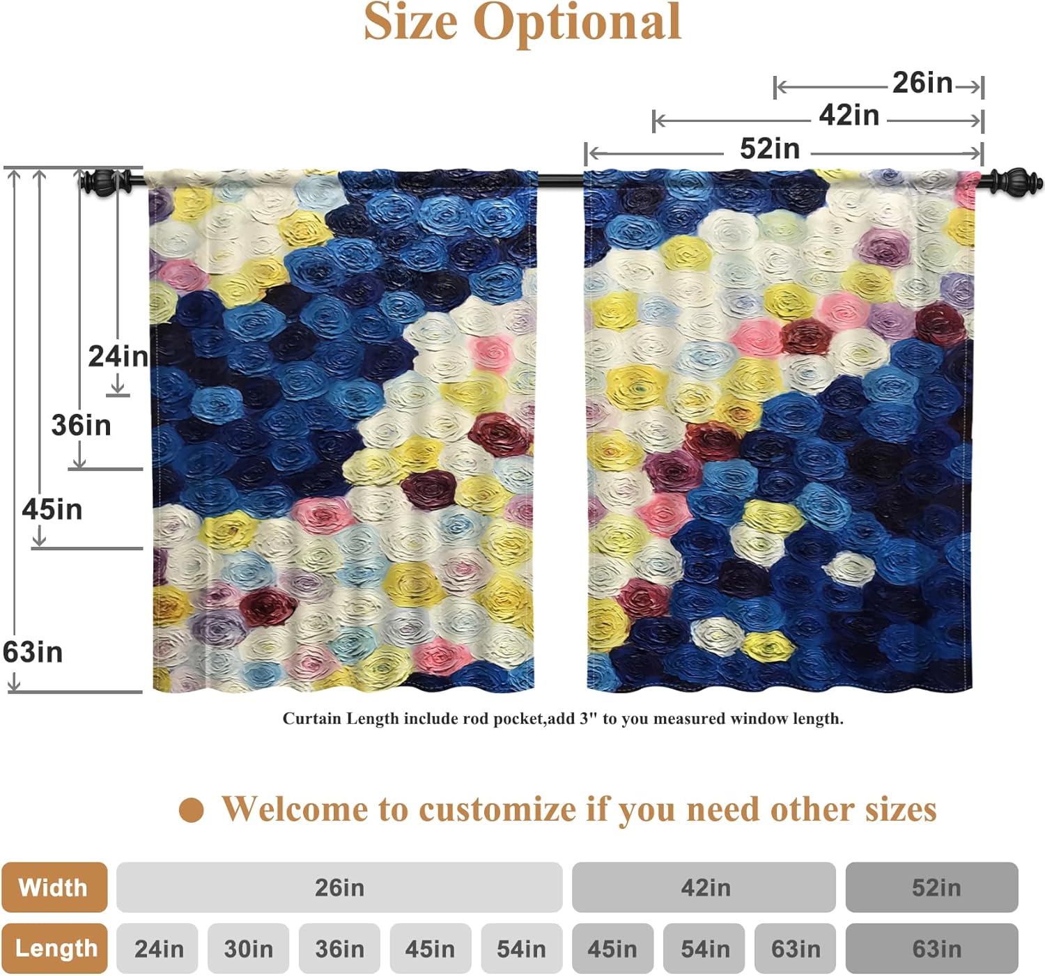 Renaiss 42 x 45 Inch Oil Painting Kitchen Tier Curtains for Windows Light Filtering Linen Texture Abstract Rose Flower Artist Rod Pocket Decoration Curtain for Cafe Bathroom Window Treatment 2 Panels
