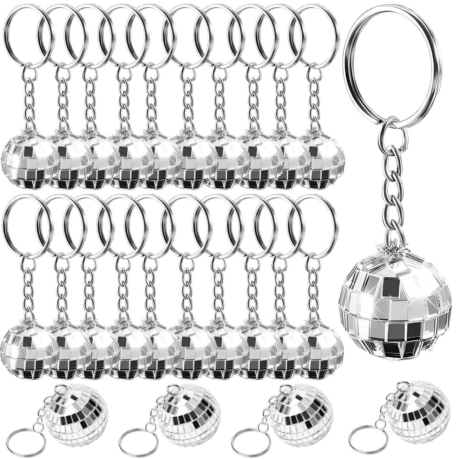 100 portachiavi a forma di mini palla da discoteca, 2 cm, effetto specchio, design a cerchio retrò, struttura in metallo e vetro, ideale per feste e regali, facile da trasportare