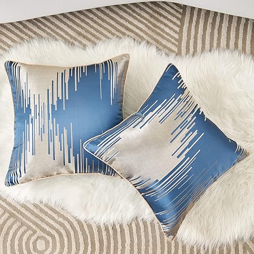 Miniatura 1 de Aeckself Paquete de 2 fundas de almohada cuadradas de jacquard de alta precisión modernas con rayas geométricas decorativas, funda de cojín suave y