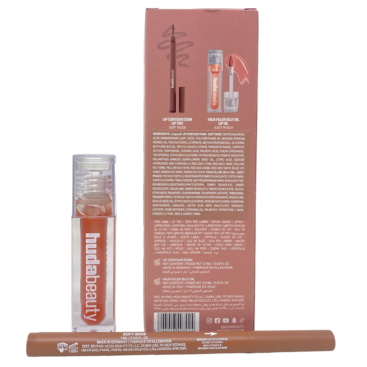 Huda BEAUTY Make Out Sesh Lip Duo - Lip Contour Stain and Faux Filler Lip Gloss - Peachy Nudes - Limited Edition. - Image 4