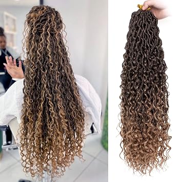 ZRQ 30 Inch Goddess Locs Crochet Hair 8Packs Boho Faux Locs Croceht Braids, Pre Looped Long Bohemian Locs Crochet Hair Ombre Hippie Locs Hair Extension T27#