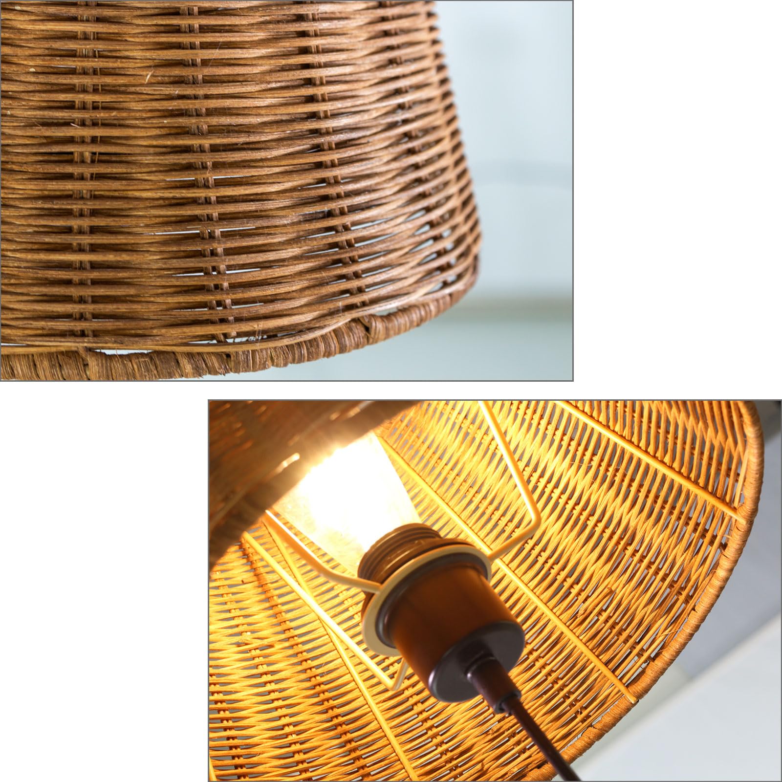 Pantalla de lámpara de ratán, trenzada a mano, forma cónica, versátil para lámparas de techo, colgantes, de pared y de mesa (1, café profundo)