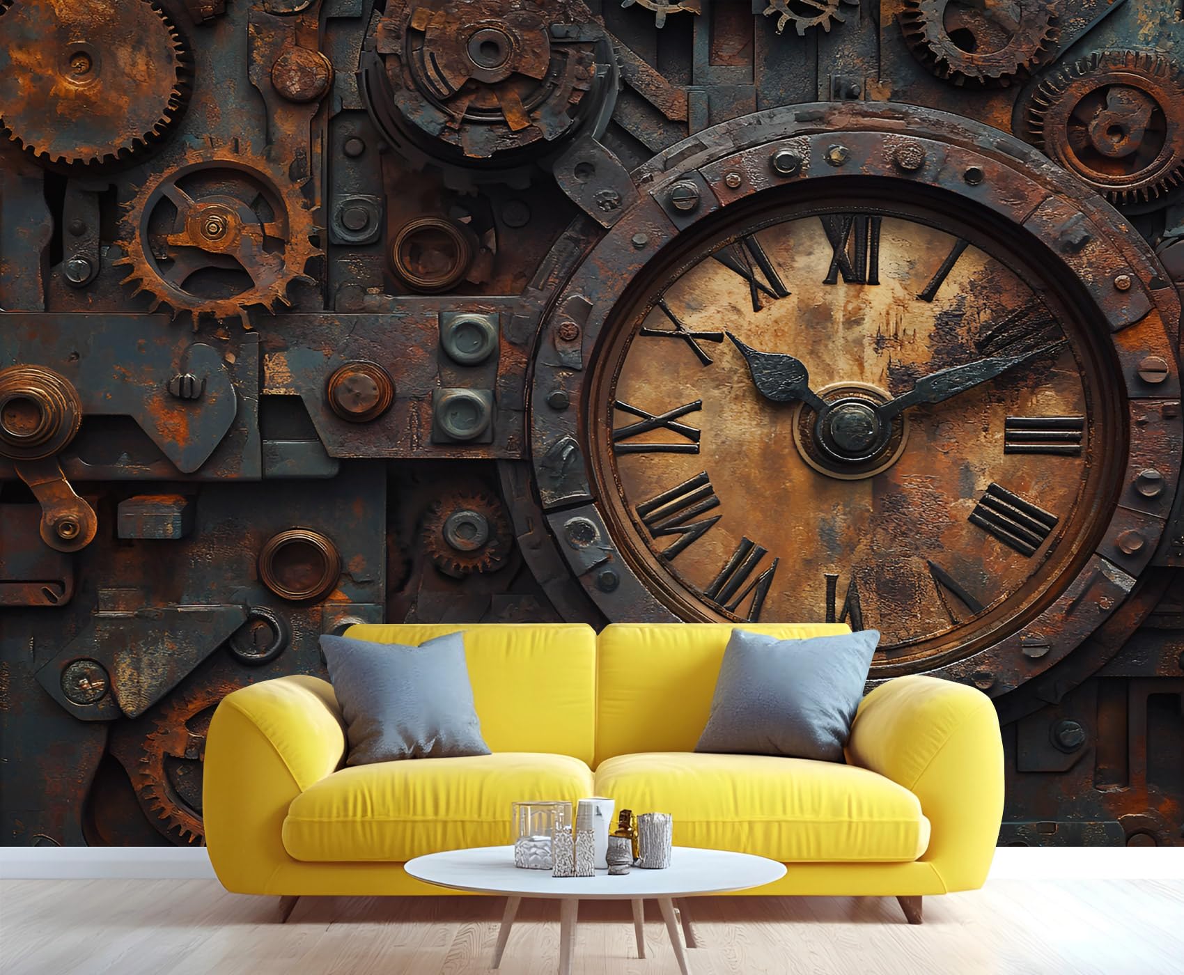 YXQAIED Steampunk Photo Mural Wallpaper Clock Gear Wallpaper Industrial Retro Painting Wall Art, Room Decoration Home Office Wall Covering Poster 100x70 cm