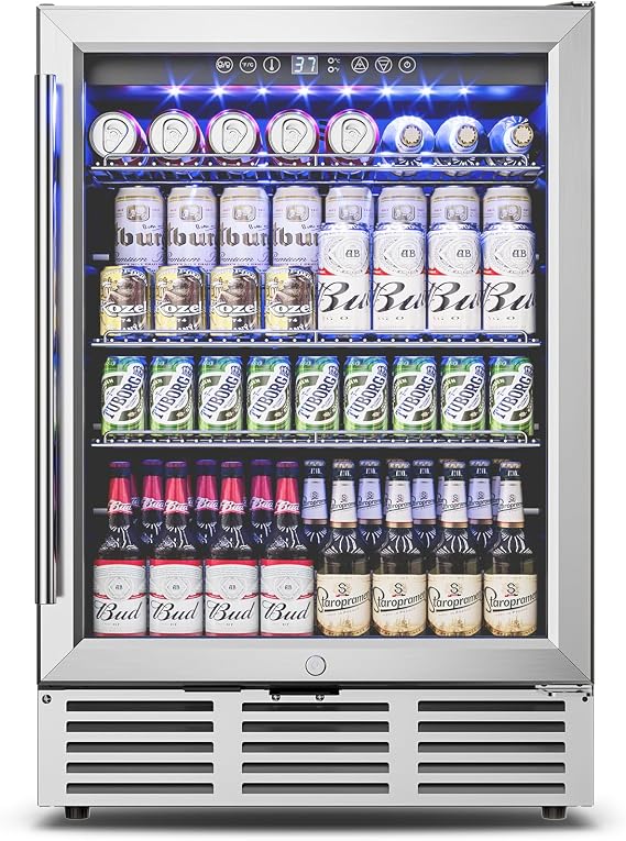 Feelfunn 24 Inch Beverage Refrigerator Under Counter,180 Cans,Silver