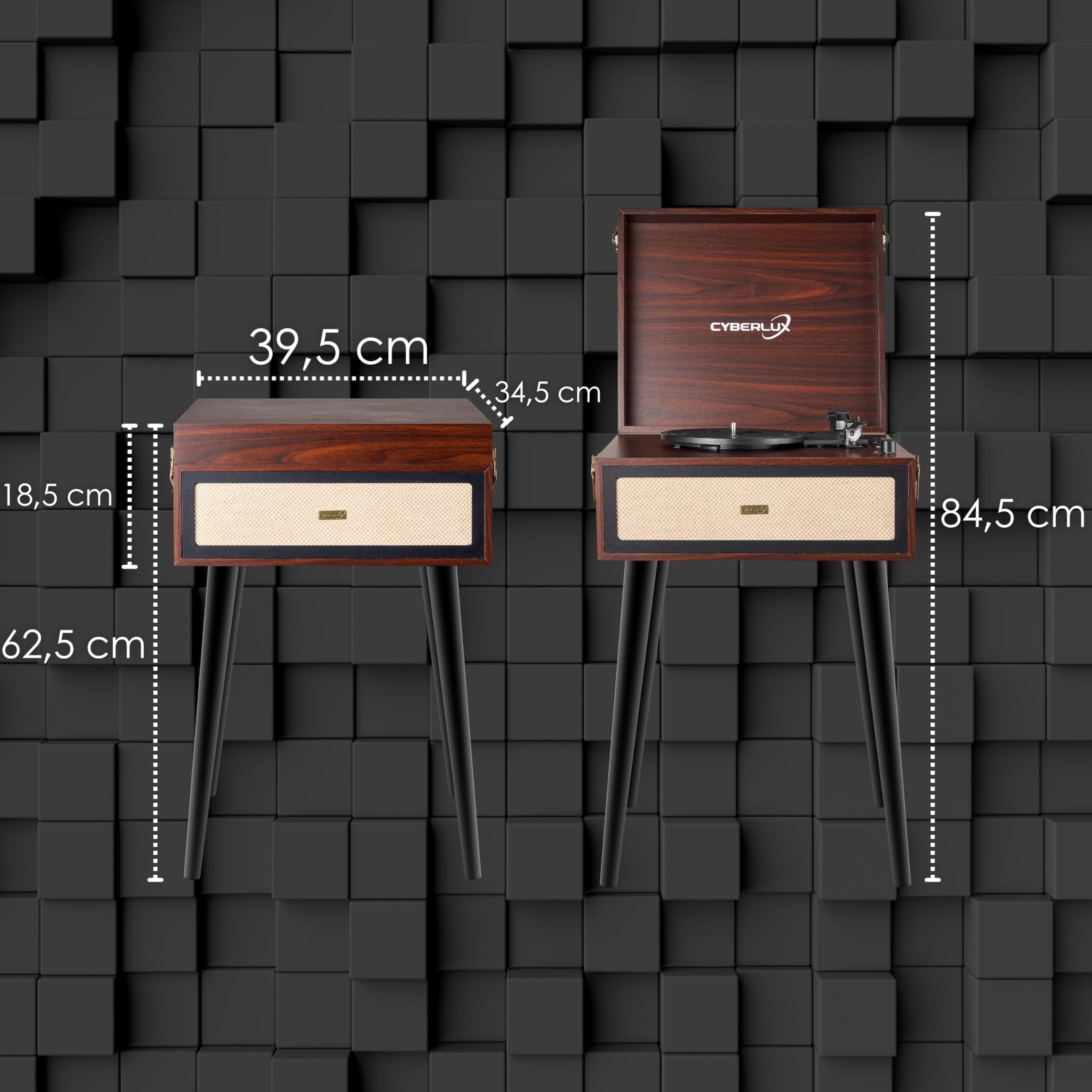 Tourne-disque rétro avec support et haut-parleur Full Range Bluetooth, radio FM, USB, entrée AUX IN, fente micro SD, tourne-disque vinyl nostalgique, tourne-valise avec pieds