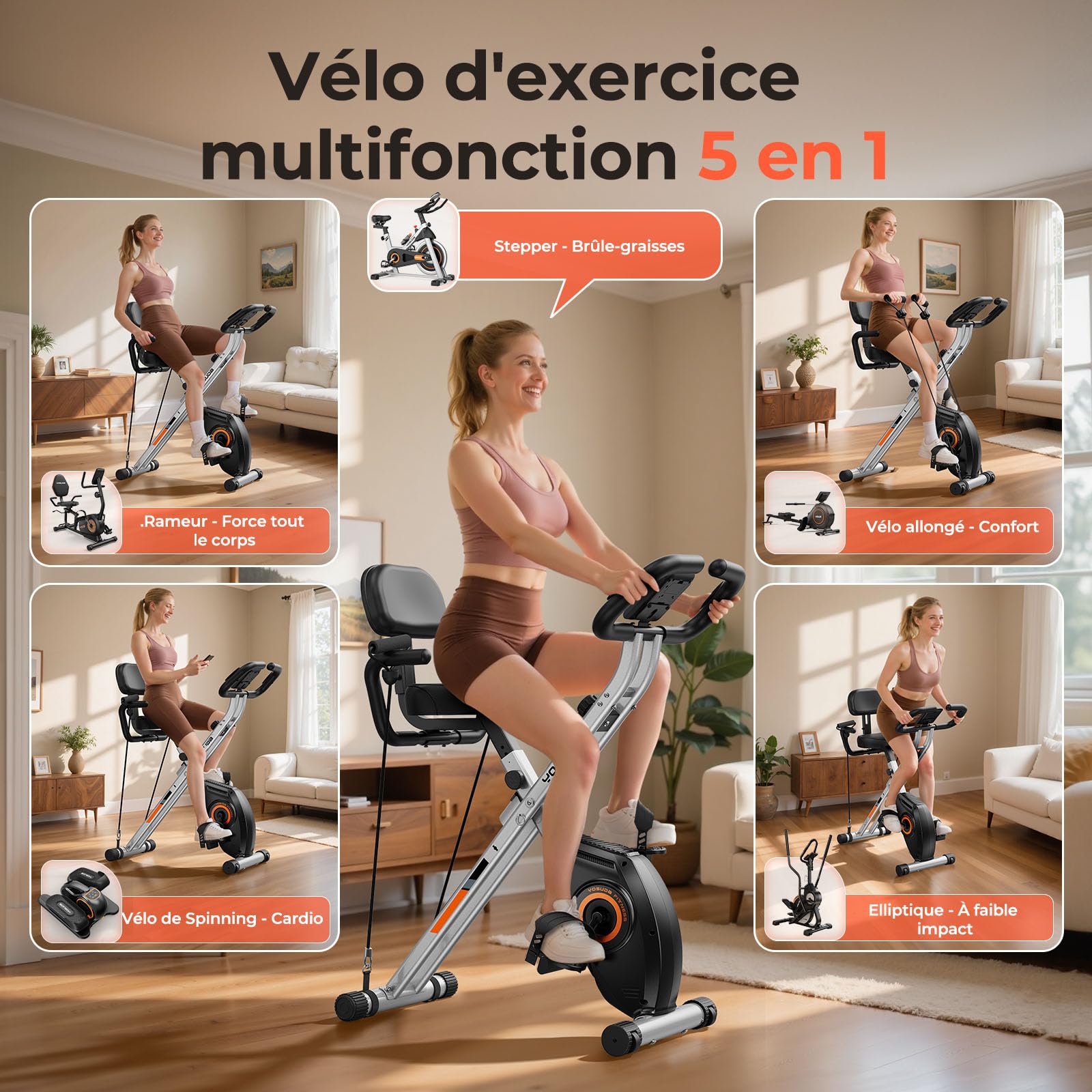 YOSUDA Vélo d'appartement Pliable, vélo d'appartement Pliable, vélo d'appartement Peu encombrant avec Bande de résistance intégrée