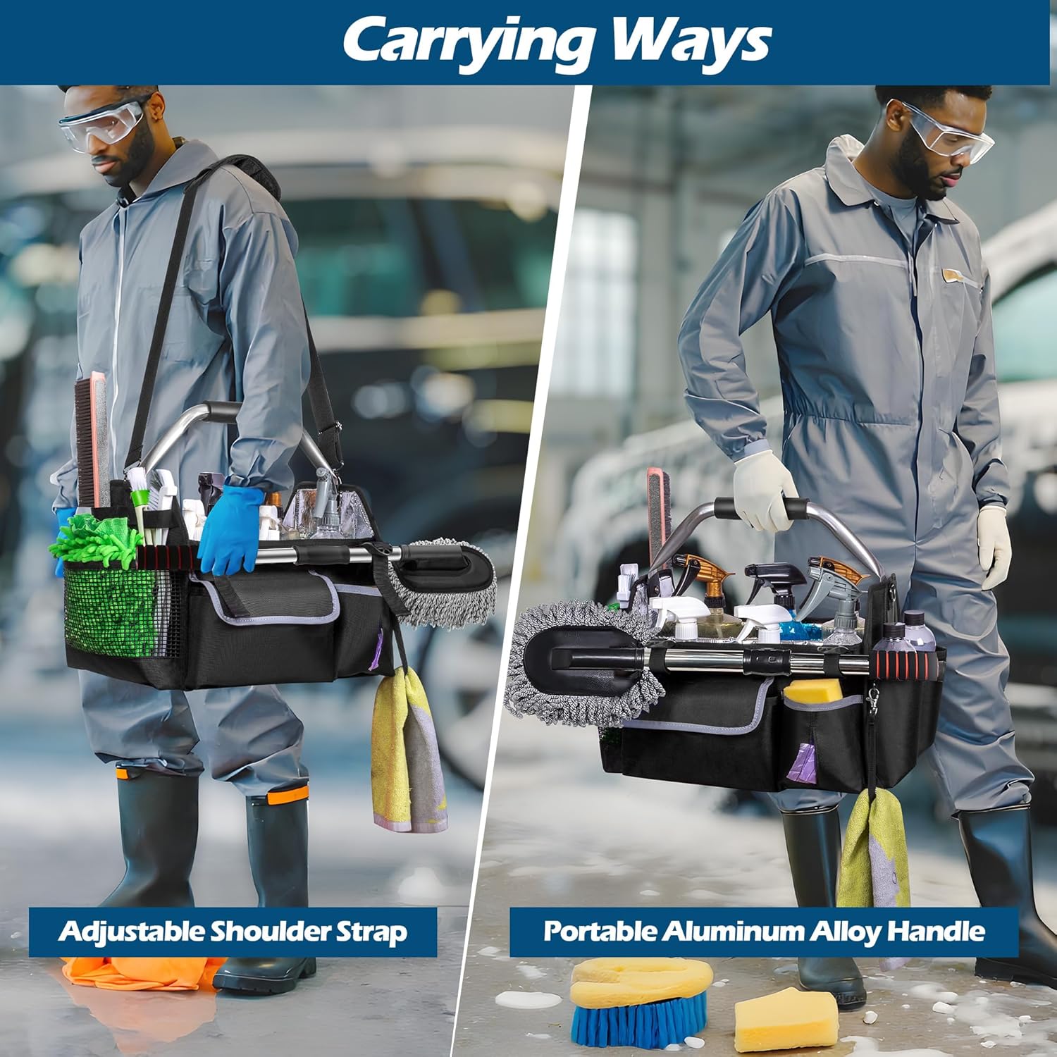 Wearable Detailing Caddy, Quick Load Collapsible Car Care Bag with Handle & Shoulder Strap, Detail Carry Organizer with Multi Pockets for Auto Cleaning Supplies & Vehicle Wash Tools, Bag Only image 5 of 7 B0F2HVY721