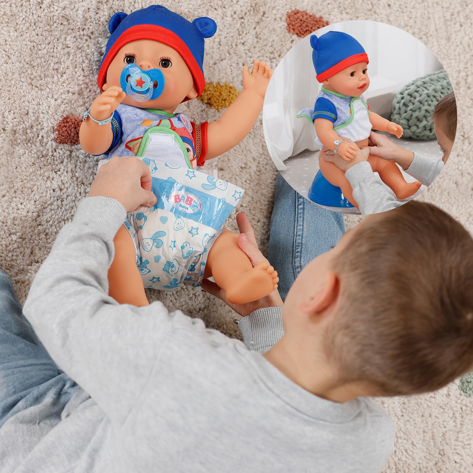 BABY born Jonas – 43 cm duża lalka niemowlęca – 10 funkcji w zestawie akcesoria i śpioszki – działa całkowicie bez baterii – nadaje się dla dzieci od 3 lat | Akcesoria w zestawie, śpioszki, działa bez baterii, od 3 lat