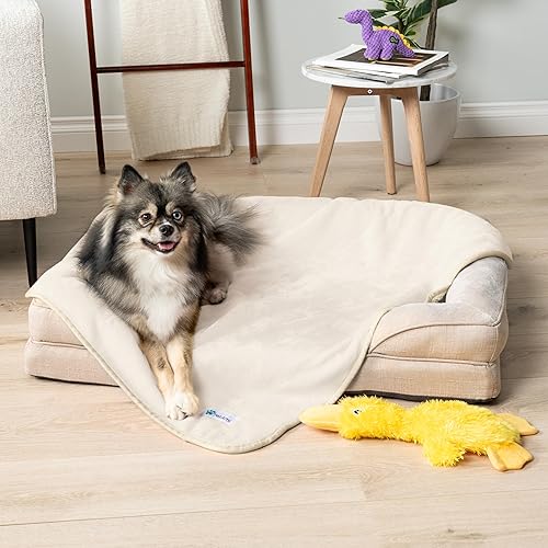 Miniatura 2 de PetAmi Manta impermeable para perros y gatos, a prueba de orina, reversible, forro polar suave, lavable, 24 x 32 pulgadas, color beige