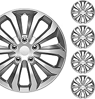 BDK 16" Premium Silver & Gunmetal Hubcaps for Toyota Camry Corolla - Snap-On Wheel Covers 4-Pack, Durable ABS Rim Protectors