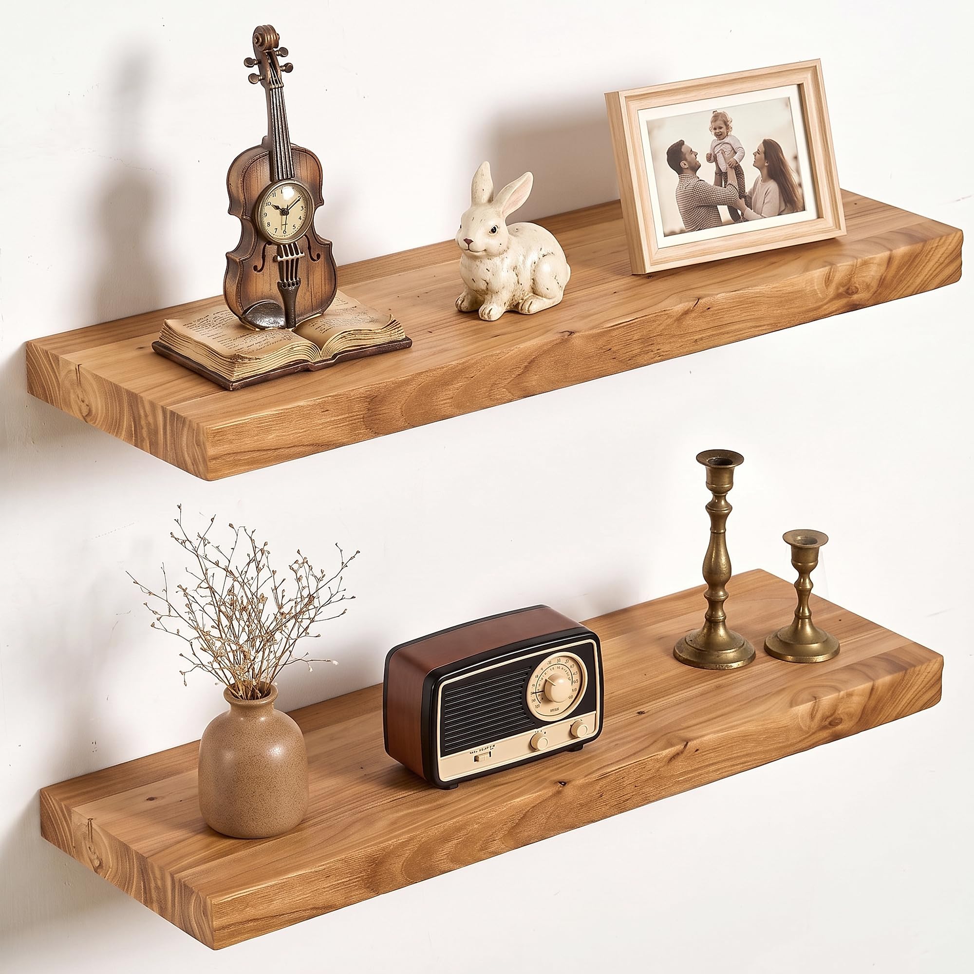 Vivelove Elm Wood Floating Shelf 24x8” Set of 2, Natural