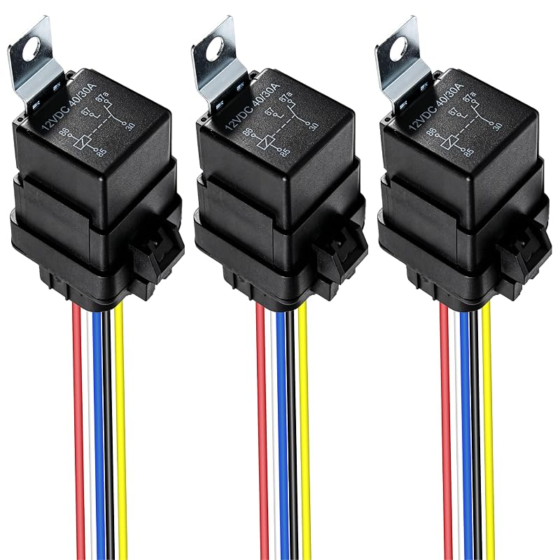 Kit de Relés Automotivos BFXM 5 Pinos 12 V com Chicote 14 e 16 AWG – 3 unidades