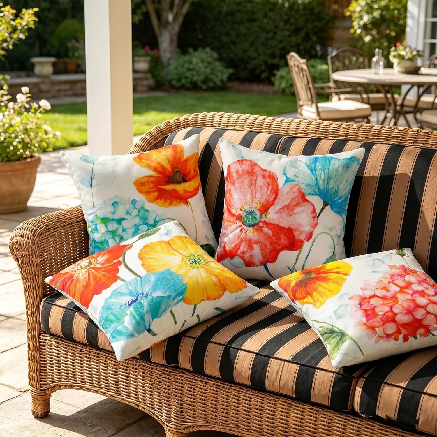 JOJOGOGO Summer Outdoor Pillow Covers 18x18 Waterproof Set of 4 Hydrangea and Lotus Floral Outdoor Throw Pillows Summer Decor for Garden Patio Furniture and Porch