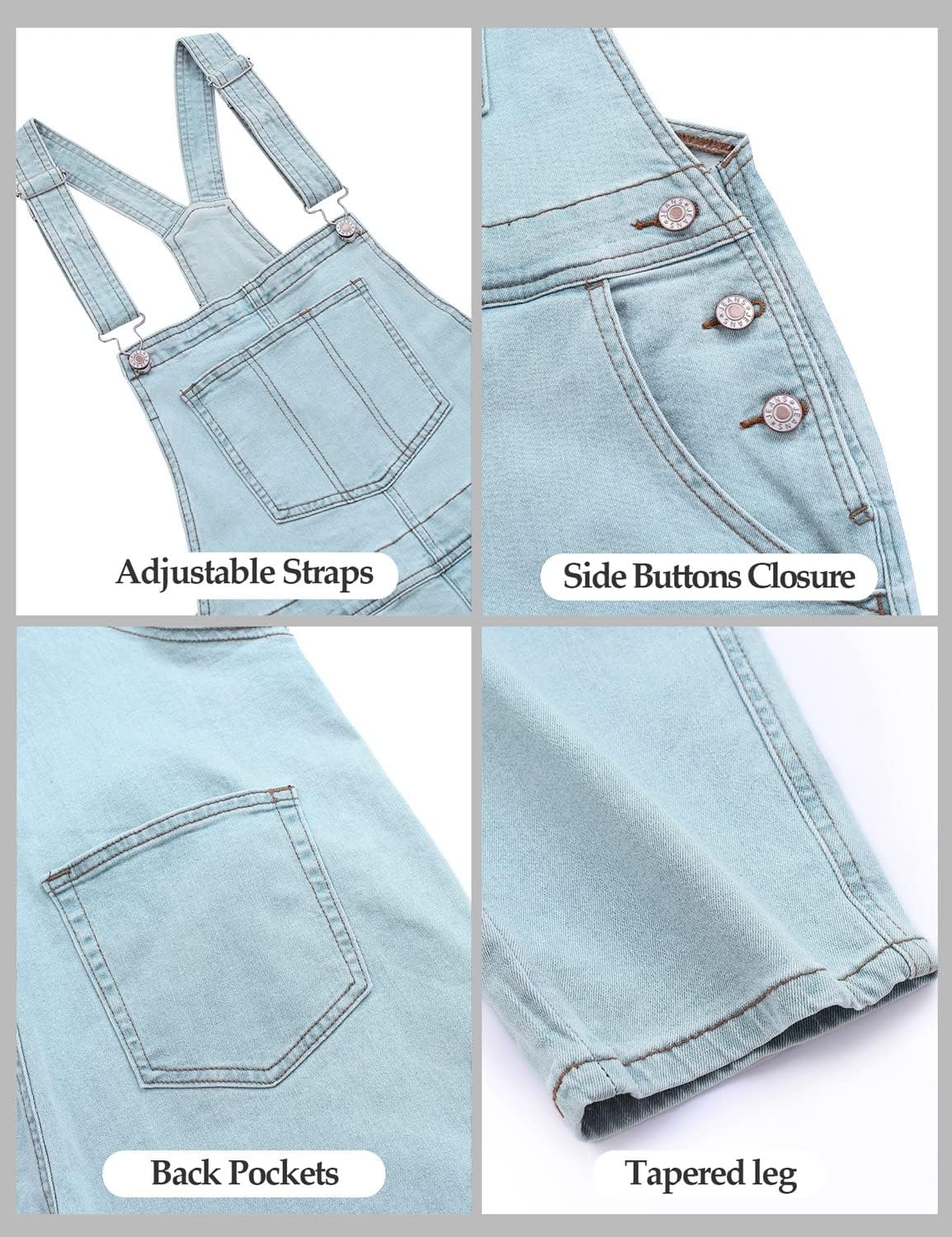 GRAPENT Overalls for Women Loose Fit Jean Denim Bib Jumpsuit Stretch Overall Pants - Image 6