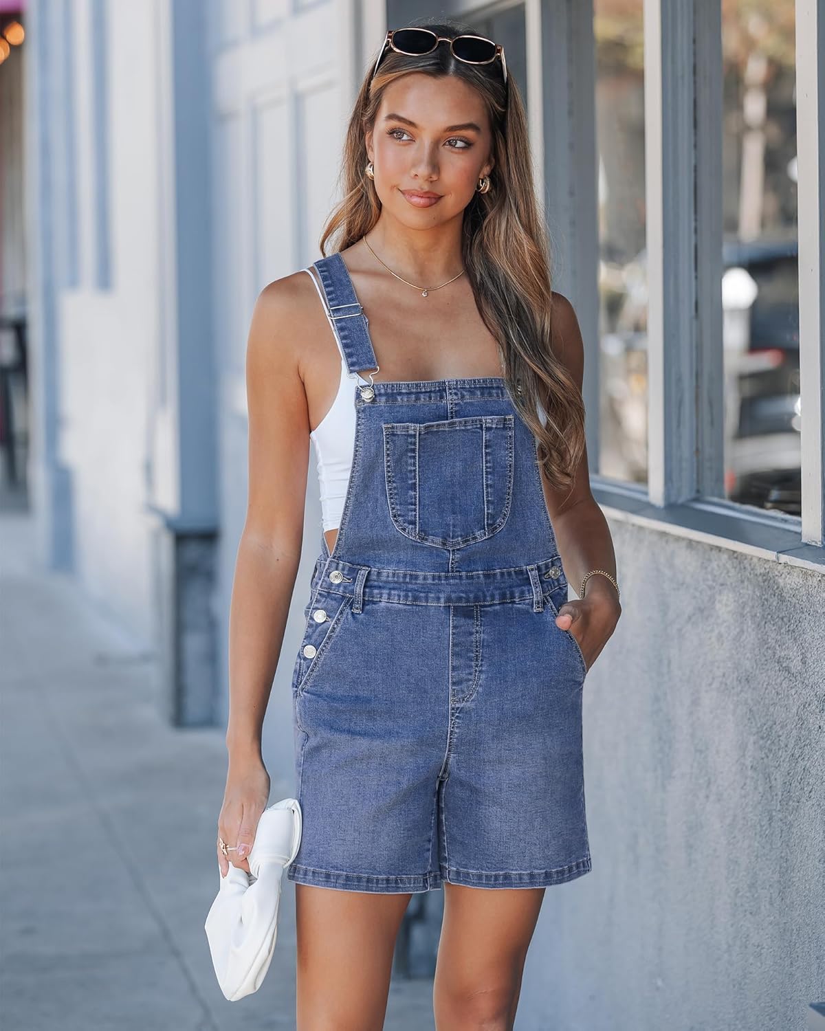luvamia Denim Overalls for Women Loose Fit Baggy Jean Shorts Overall Bib Summer Casual Stretchy Adjustable Shortalls - Image 5