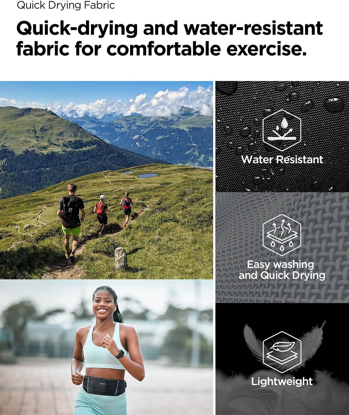Spigen Life A710 Dynamic Shield Slim Running Adjustable Waist Belt Fanny Pack for Men & Women, Phone Holder, Lightweight, Water Resistant, Reflective, Bounce-free for Running, Jogging, Sports - Black